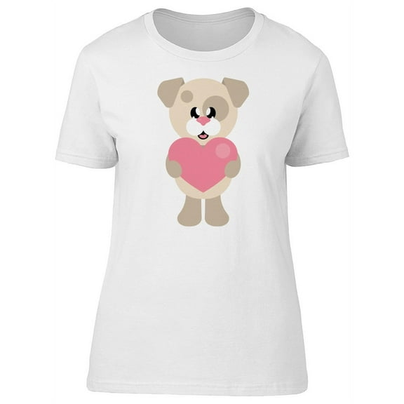 Cute Dog Holding A Heart T-Shirt Women -Image by Shutterstock, Female Medium