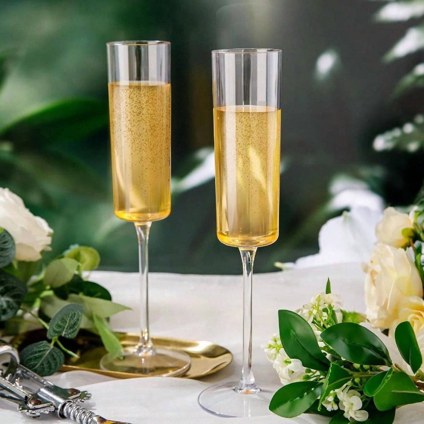 36 Pack Plastic Champagne Flutes - 6 Oz Disposable Champagne Glasses - Square Clear Plastic Toasting Glasses for Party Birthday Anniversary Wedding