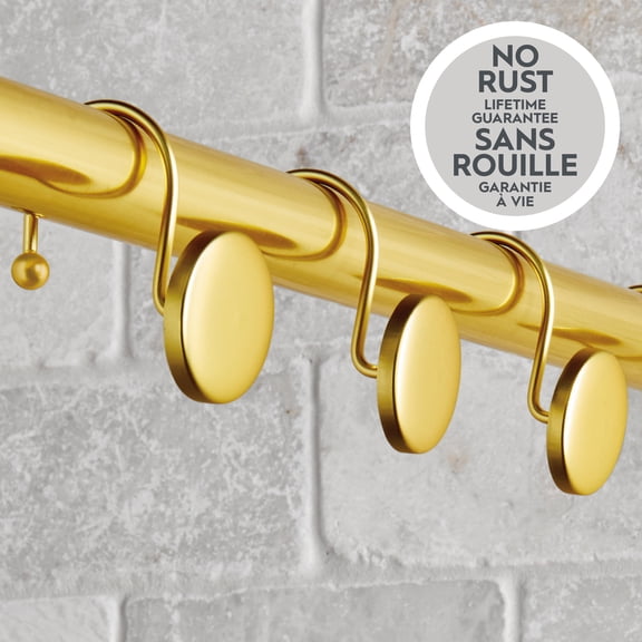Better Homes & Gardens Decorative Button Shower Hooks, Rustproof, Brass, Set of 12