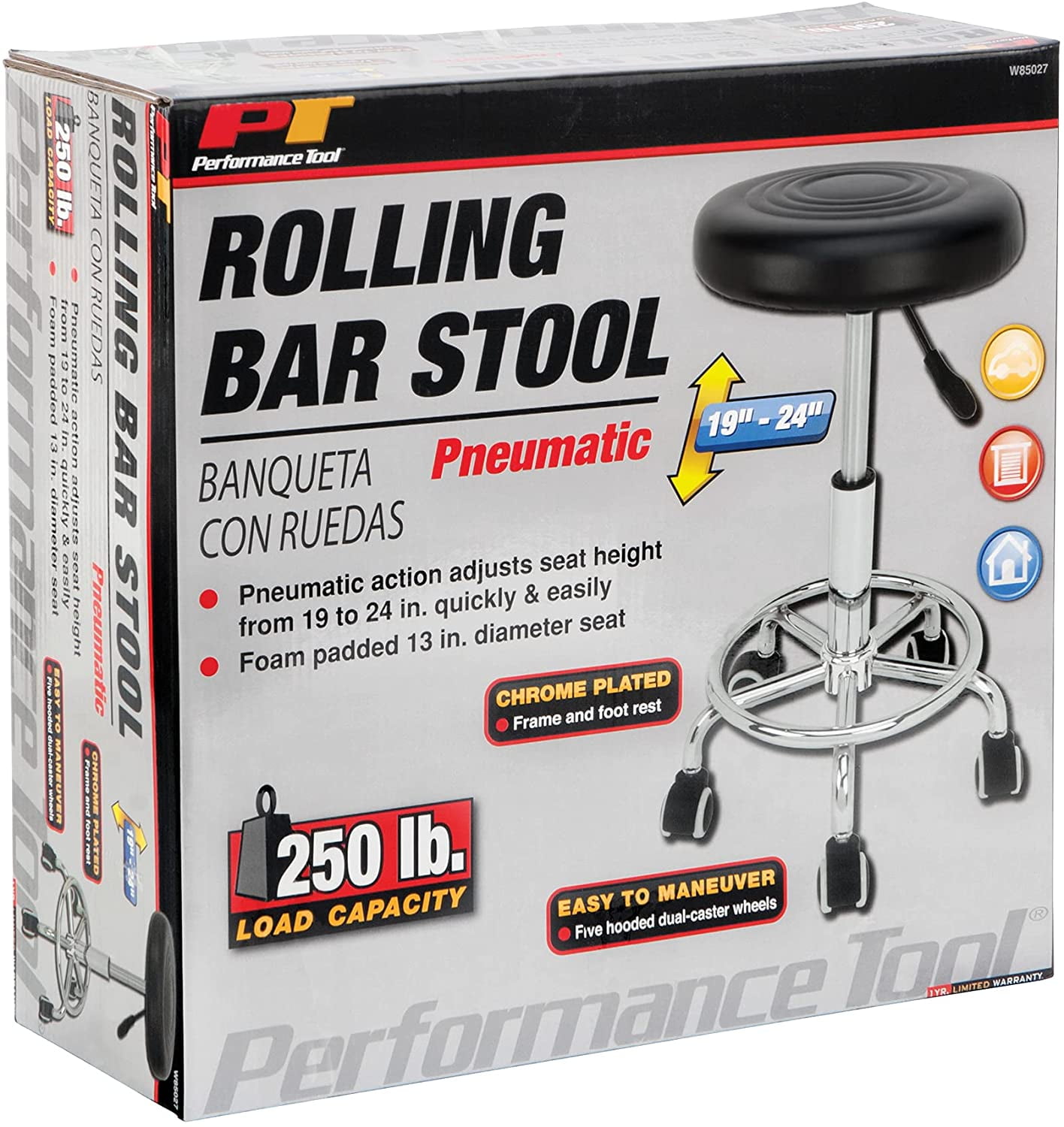 Performance Tool W85027 Pneumatic Rolling Bar Stool 