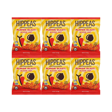 Snack Pack Hippeas Chickpea Puffs Blazin' Hot 6 Pack, 1.3oz Each – Crunchy, Plant-Based, Gluten-Free, Vegan, Non-GMO, Protein – Perfect for On-the-Go, Lunches, and Healthy Snacking
