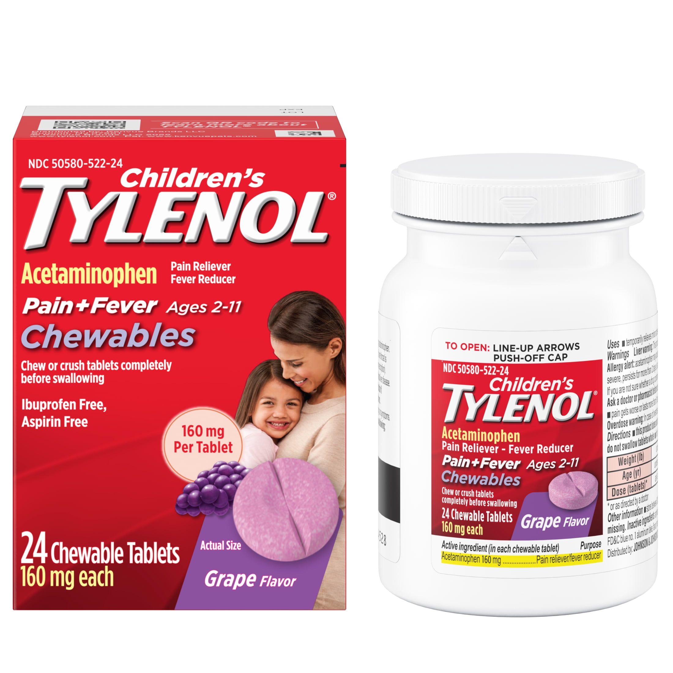 Children's Tylenol Chewables with 160 mg Acetaminophen, Grape, 24 Count