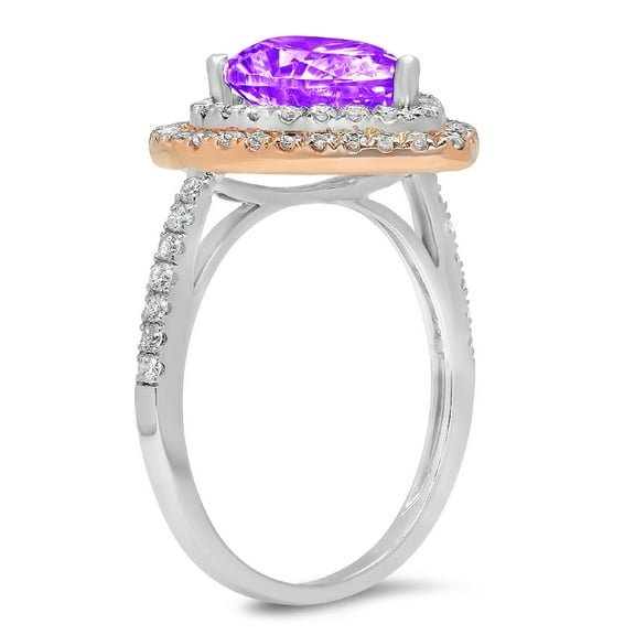 2.48 ct Pear Cut Natural Amethyst Halo Engagement Ring for Women in 18K White/Rose Gold