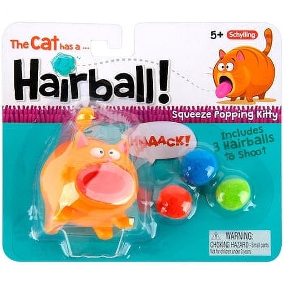 SCHYLLING Squeezable Hairball Cat Popping Toy with 3 Felted Balls, Orange