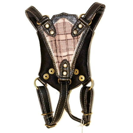 Royal Academy Dog Harness Plaid Print Faux Leather Pink Black X-Small