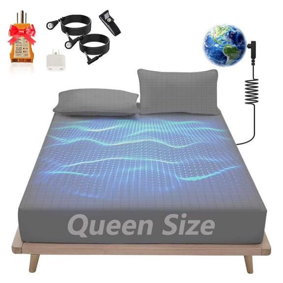 Grounding Fitted Sheets, Queen Size, Grounding Fitted Bed Sheets with15 Feet Grounding Cord, Grounding Sheets Queen for Efficient Sleep, Reduce Stress (60 x 80 x 15 inches)