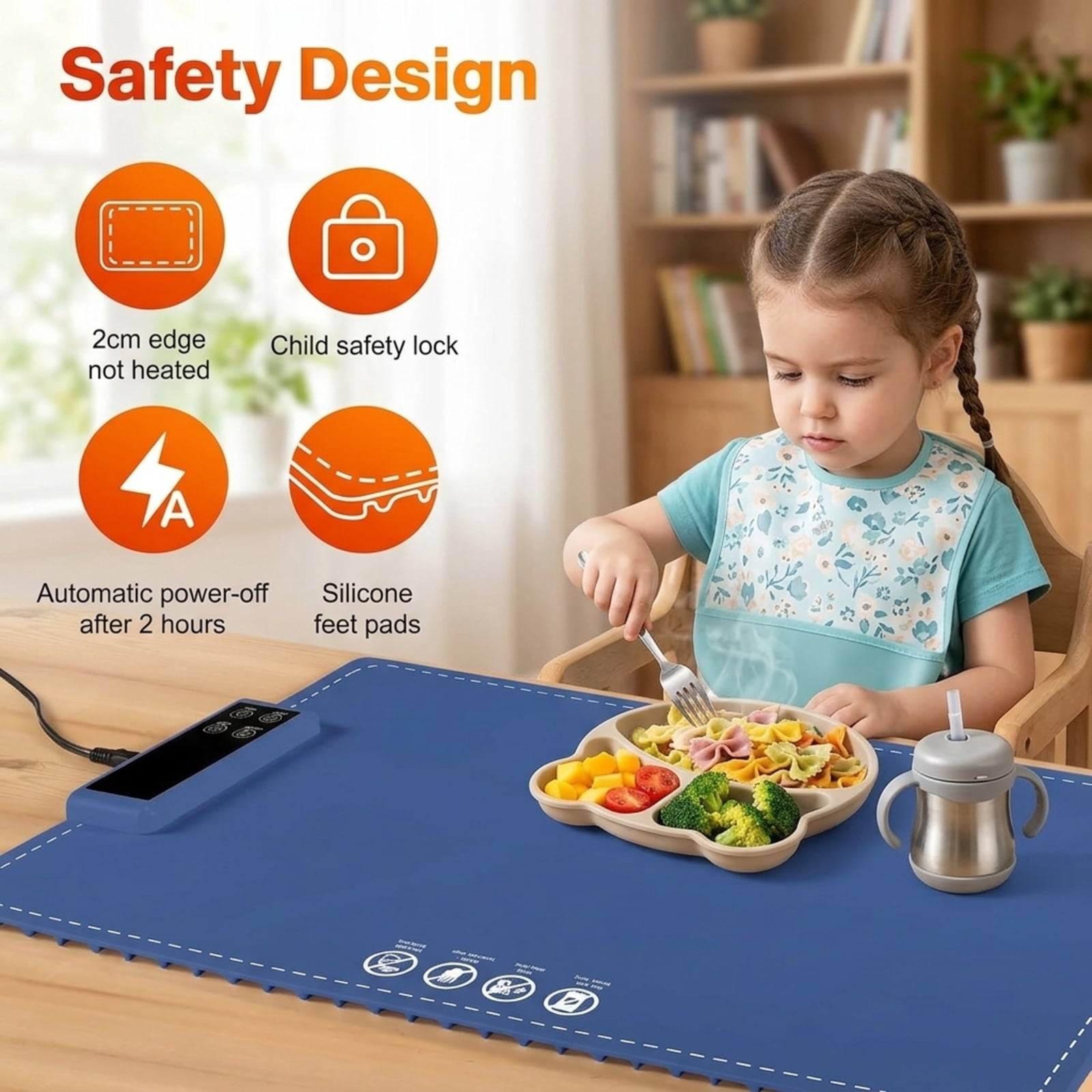 Fenbeli Food Warming Tray, Full-Surface Electric Heating Mat with 6 Temperature Levels, 5 Timer Settings, Foldable, Blue