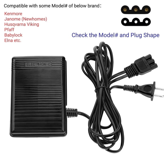 Foot Control Pedal with Cord #033770217 for JANOME 1000CPX Cover Pro, 1004, 104, 104D, 106, 108, 1017, 110, 1100DX, 1110DX Pro, 128, 1612, 1622, 1803, 1814, 1818, 1822