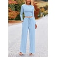 thumbnail image 3 of Conjunto de Mujer PRETTYGARDEN Top Corto y Pantalones Anchos Azul Claro M, 3 of 8