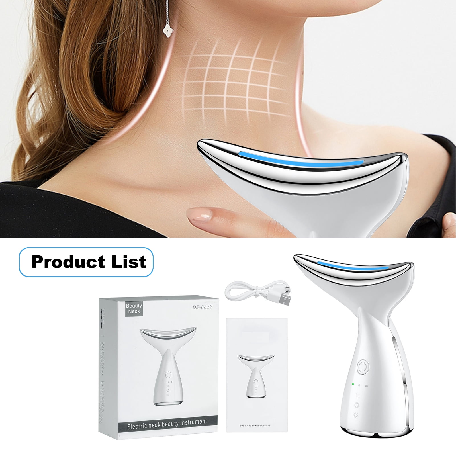 Global Care Market 3-in-1 Vibration, LED  Photon and Thermal Face and Neck Massager, White