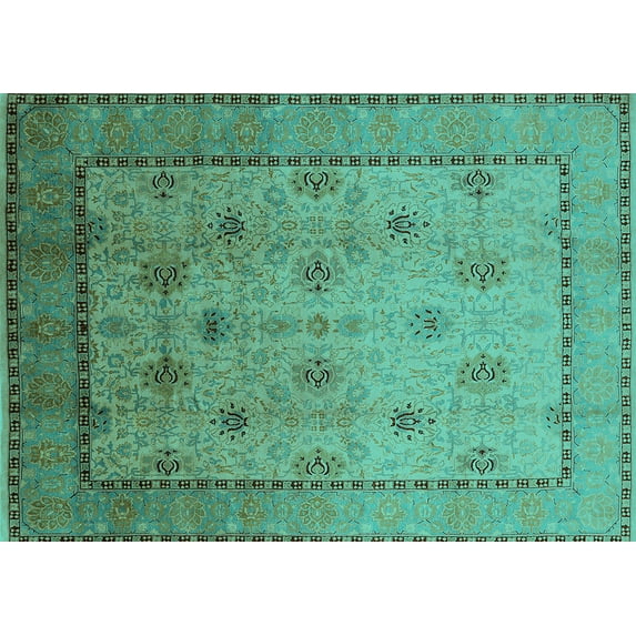 Ahgly Company Machine Washable Indoor Rectangle Oriental Turquoise Blue Industrial Area Rugs, 5' x 7'
