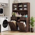 thumbnail image 4 of Blotout 47" Wide Kitchen Pantry Storage Cabinet with Charging Station & Microwave Stand, Tall Fluted Kitchen Hutch Cabinet, Double Tilt Out Trash Can Cabinet 10X2 Gallon, 4 of 9