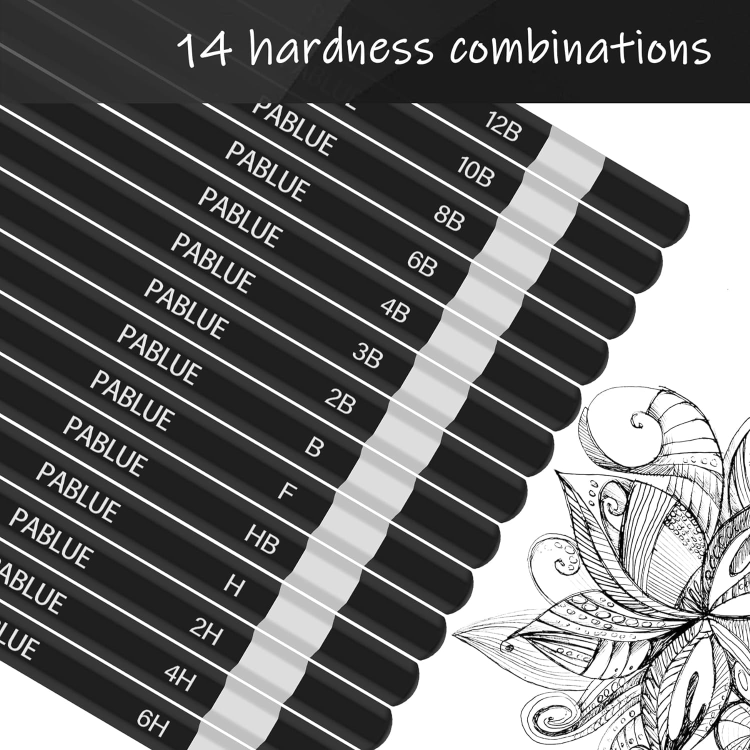 PABLUE 14-Piece Triangular Graphite Drawing Pencil Set - 6H To 12B For Sketching, Shading & Art