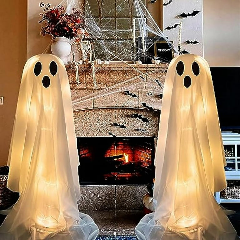 Get into the Halloween spirit with these adorable DIY decorations! Hang these large lighted white cloth ghosts outside your home to create a spooky atmosphere, or use them indoors to add a festive touch to your holiday party. With 20 LED string lights, these cute ghosts will light up your porch and delight trick-or-treaters all season long.