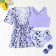 thumbnail image 2 of LRen Girls Swim Suits 6 Floral Bikini Set Triangle Crop Top Oversized Loose Cute Summer Bikini Swimwear with Cover Ups Beach Skirt Beachwear, 2 of 7