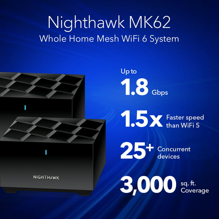 NETGEAR - Nighthawk AX1800 Mesh WiFi 6 System with Router + 1 Satellite  Extender, 1.8Gbps (MK62) 