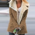 thumbnail image 6 of Women Winter Solid Color Buttons Lapel Warm Coat Plush Thick Outerwear Jacket, 6 of 8