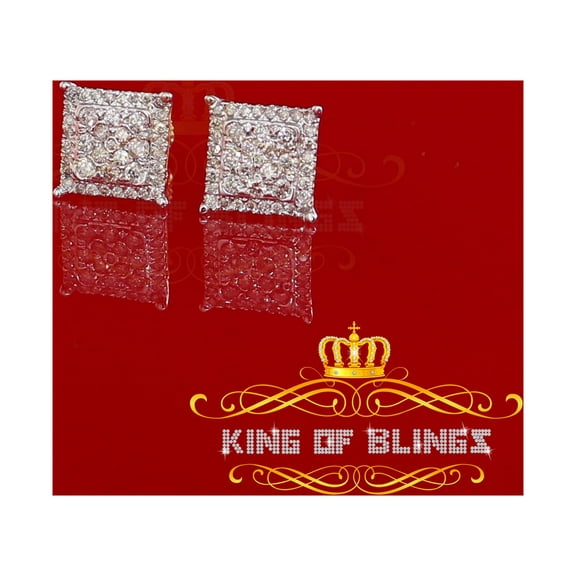 King of Bling's 10K Real Yellow Gold with 0.55CT Real Diamond Men's/Women's Stud Square Earrings