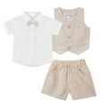 thumbnail image 4 of iiniim Toddler Boys Gentleman Outfits Suits Kids Bow Tie Dress Shirt + Shorts + Vest Coat Clothes Set, 4 of 7