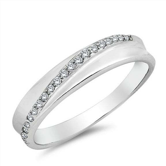 White Cubic Zirconia Micro Pave Line Wedding Ring .925 Sterling Silver Band Jewelry Female Size 6