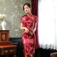 thumbnail image 1 of Vestido chino ajustado para niña, estilo joven, manga corta, estilo cheongsam, primavera, largo, brocado, 1 of 6