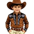 thumbnail image 4 of Boys Graphic Tees Lapel Cartoon Print Long Sleeve Button Down Shirt for Denim Boys' Tops Tees Shirts Brown 4 Years-5 Years, 4 of 4