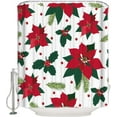 thumbnail image 2 of Christmas Shower Curtain Christmas Poinsettia Holly Leaf Christmas Shower Curtains for Bathroom Decor Red Holiday Christmas For Christmas Decoration Bath Curtains Sets with Hooks Extra Long 72" x 84", 2 of 6