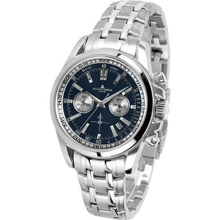 - Jacques Lemans Men's Liverpool 44mm Steel Bracelet & Case Quartz Blue Dial Analog Watch 1-1117.1IN