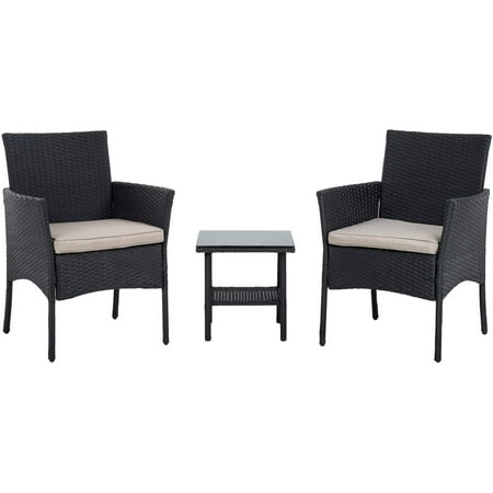 Wicker Patio Furniture 3 Piece Set Chairs Bistro Outdoor Rattan Conversation Sets With Garden Black Canada - 3pc Rattan Garden Patio Furniture Set Grey