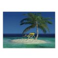 thumbnail image 1 of Seaside Cutting Board, Chair Under a Palm Tree on a Small Uninhabited Tropical Island Clear Ocean, Decorative Tempered Glass Cutting and Serving Board, Small Size, Green Blue Yellow, by Ambesonne, 1 of 1