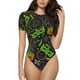 thumbnail image 1 of Balery Carnival Mardi Gras3 Body de cuello redondo de manga corta para mujer Tops de manga corta Tops básicos-Medium, 1 of 7