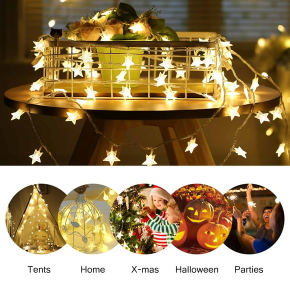 Amerteer Star String Lights, Battery Operated LED Twinkle Lights 50pcs LED Indoor Fairy Lights Warm White for Patio Wedding Bedroom Princess Castle Garden Birthday Party Indoor Outdoor Decoration