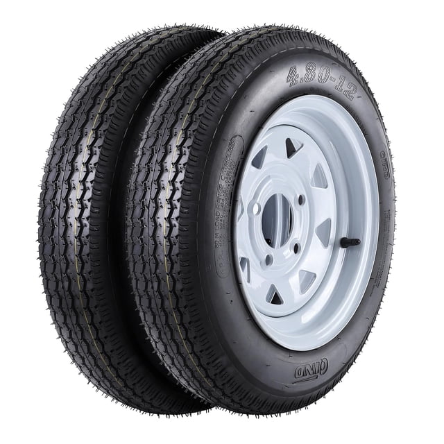 Lot de 2 Pneus et Roues de Remorque Robustes 4,80-12 - Jantes 12 Pieds', Conception de Boulon 4 Crans 4 Pieds', Plage de Charge C, 6PR - Ensemble Pneu et Roue de Remplacement pour Remorques Utilitaires et de Bateau