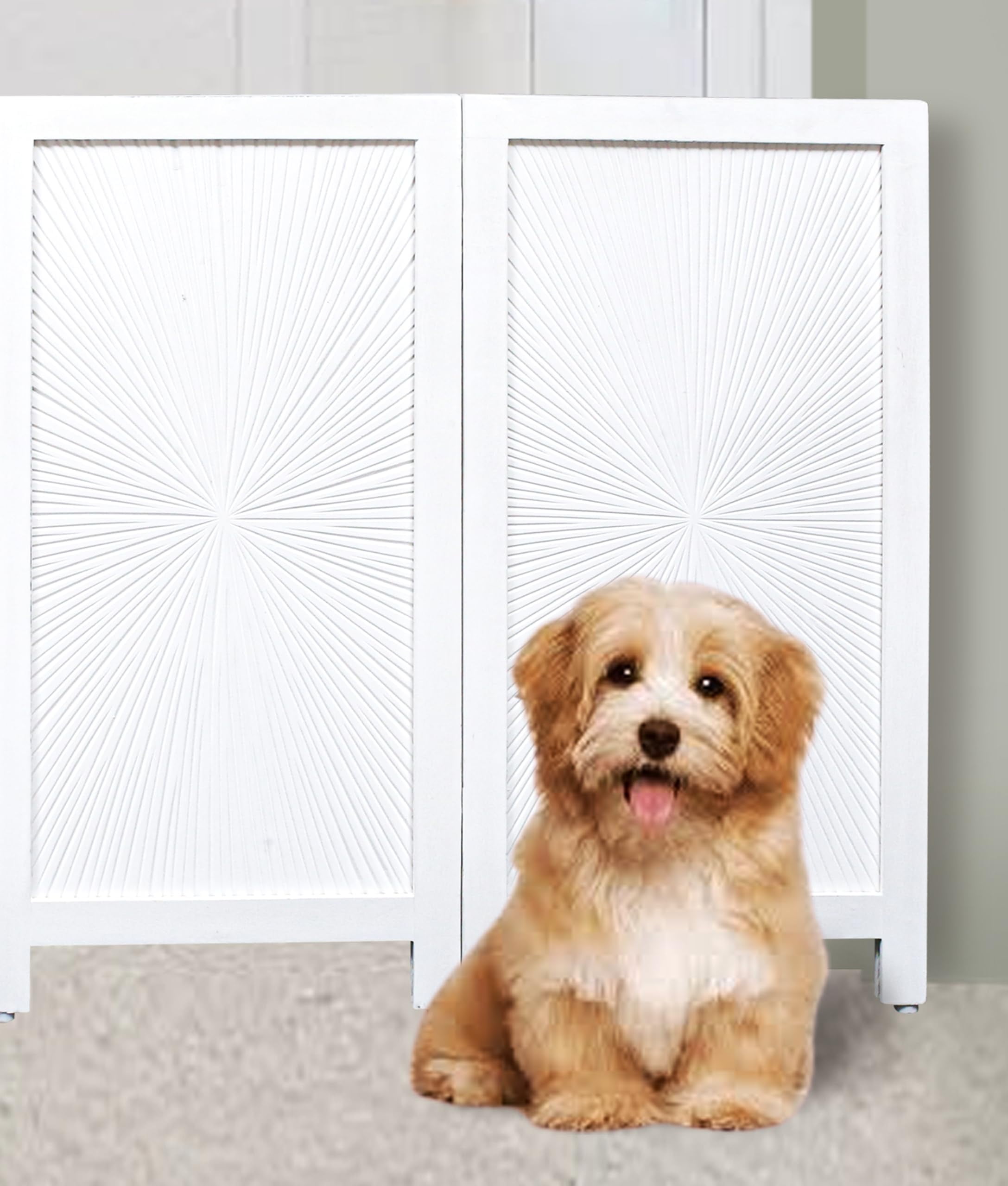 Bedding Craft Solid Wood Foldable 4 Panel Indoor Pet Gate, 56x28 inch, Antique White