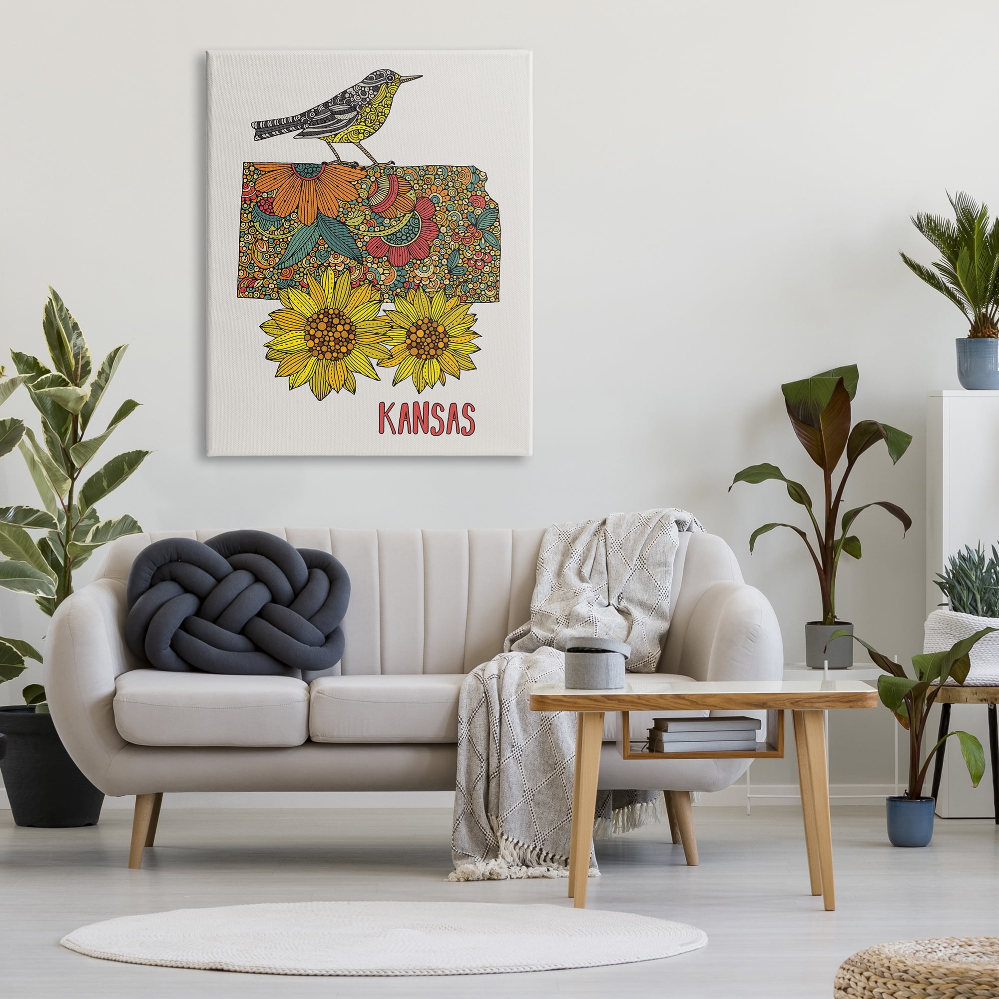 Stupell Industries Kansas Sunflower Blooms State Bird Detailed Pattern Graphic Art Gallery Wrapped Canvas Print Wall Art, Design by Valentina Harper