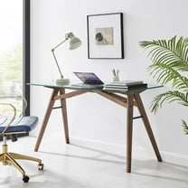 Modway Steadfast Glass Top Office Desk in Walnut