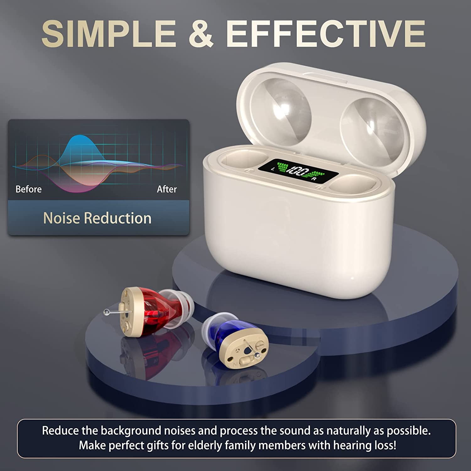 SUWU Hearing Aids, Digital Rechargeable OTC Hearing Aids for Seniors with Charging Case, Invisible Hearing Amplifier with Noise Reduction (White)