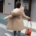 thumbnail image 1 of Chaqueta de mujer de algodón de longitud media a larga con cuello de piel grande y chaqueta de algodón afelpado, chaqueta de algodón con plumón, 1 of 6