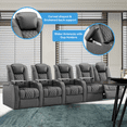 thumbnail image 6 of Weilianda Home Theater Seating Top Grain Nappa Leather Recliner Chair Dual Power Movie Gaming Sofa Electric Headrest with Tray Table Type-C USB Charge Cup Holders (Row of 5 Loveseat left), 6 of 8