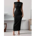thumbnail image 4 of Women'S Ruched Bodycon Dress Summer Casual Sleeveless Back Slit Elegant Club Evening Cocktail Maxi Dresses Black L, 4 of 7