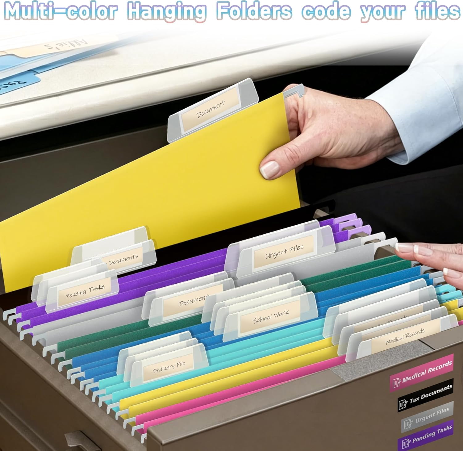 50 Packs Hanging File Folders Black,Letter Size 8.5x11,Hanging File Folders with 1/5-cut Tabs,File Folders for Filing Cabinet,Ideal Office, School Classroom Supplies