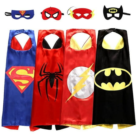 Toddlers Comics Cartoon Hero Dress Up Satin Capes with Felt Mask 4 Costume Sets for Boys Best Gifts for Kids Birthday Party (Best Baby Halloween Costumes 2019)