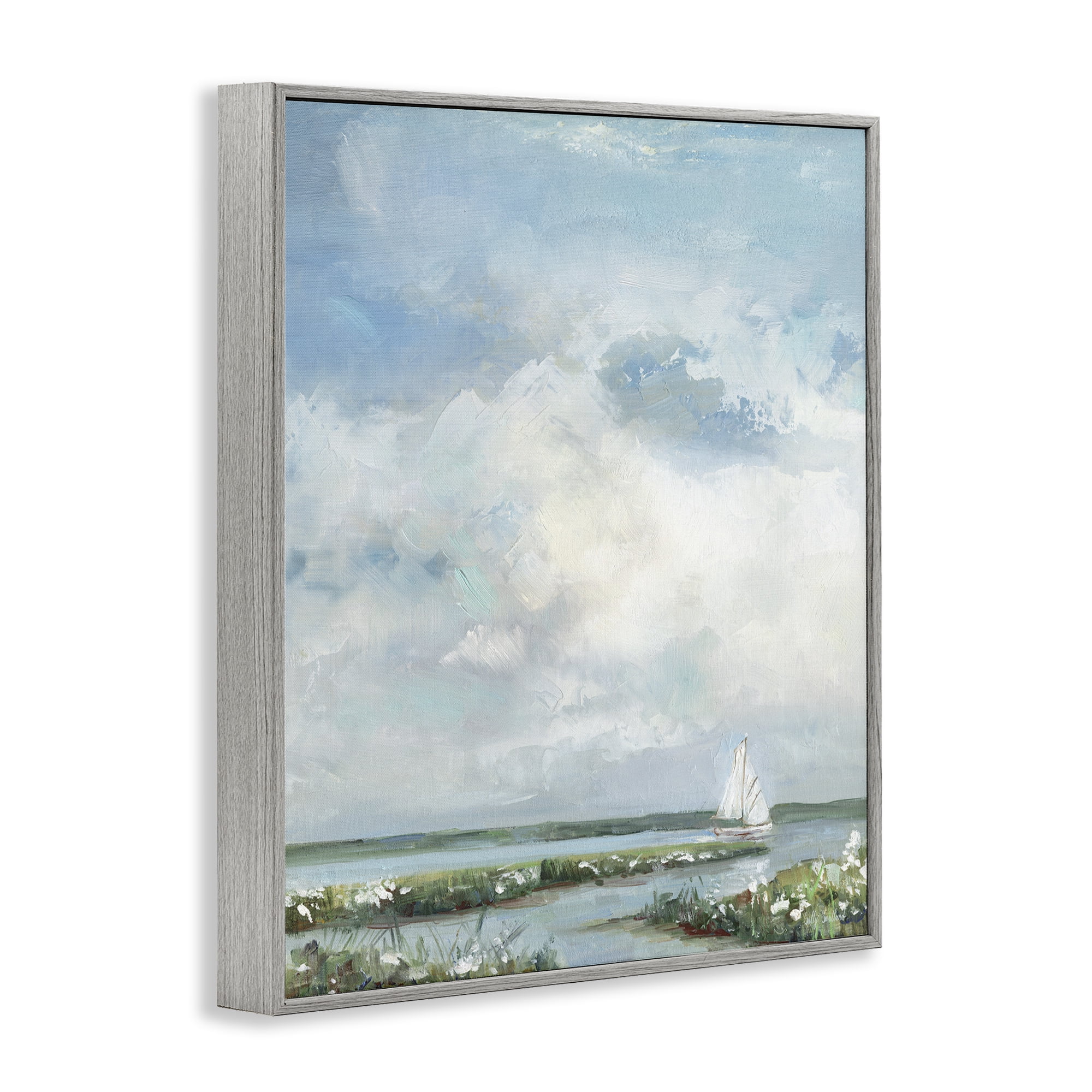 Stupell Industries Sailboat On Summer Marsh Gray Framed Giclee Art, design by Sally Swatland
