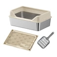 thumbnail image 2 of Caja de arena para gatos de acero inoxidable, inodoro para gatos para acampar, oficina, para gatos de interior Pantalón corto color caqui, 2 of 10