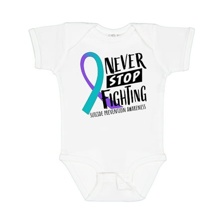 

Inktastic Never Stop Fighting Suicide Prevention Awareness Ribbon Boys or Girls Baby Bodysuit