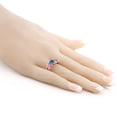 thumbnail image 3 of Gem Stone King 18K Rose Gold Plated Silver 3-Stone Ring Heart Shape Persian Blue Moissanite and Vivid Moissanite Pink (2.40 Cttw, Size 9), 3 of 3