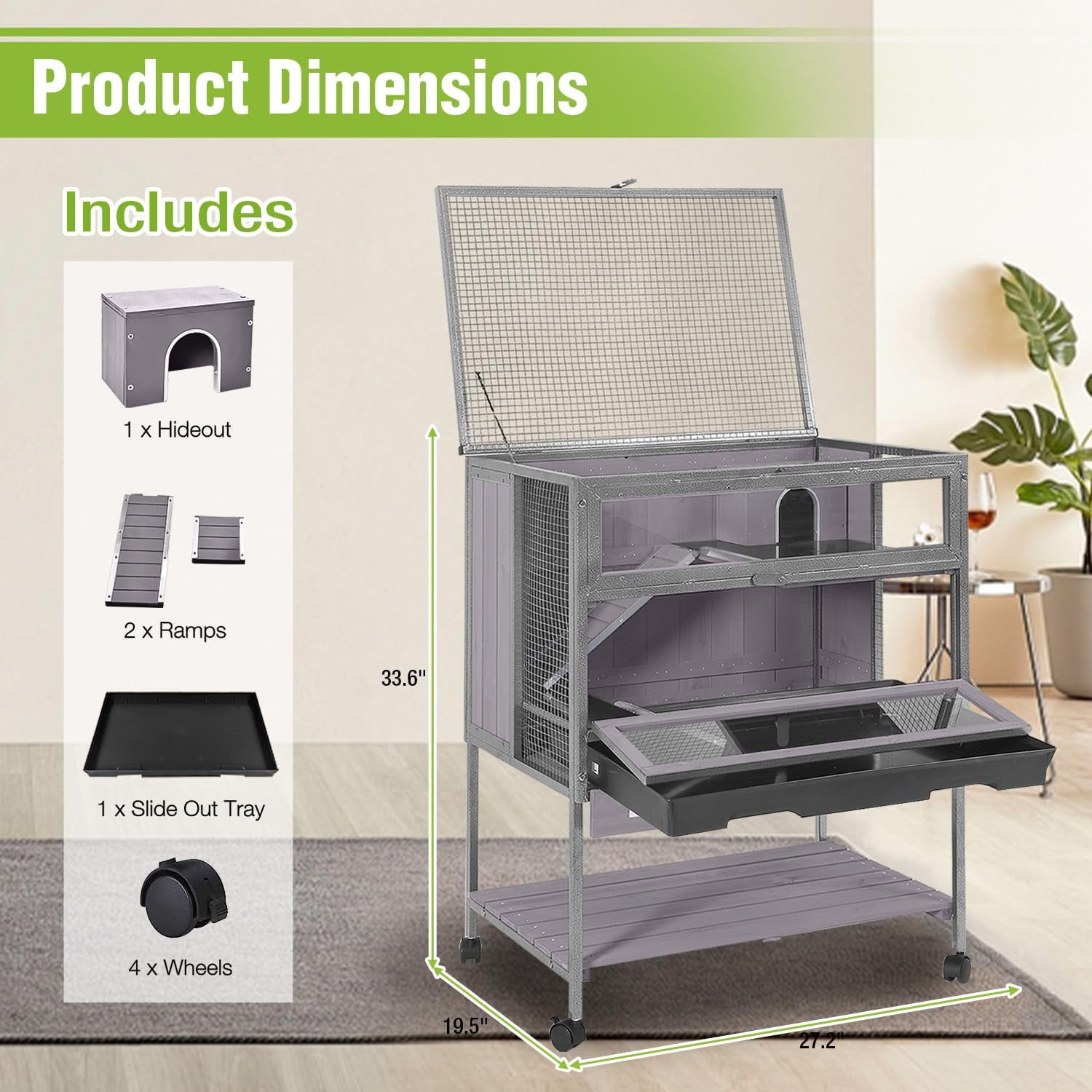 Aivituvin Hamster Cage Large Guinea Pig Cage with Metal Frame Movable Rat Habitat with Aluminium Alloy Edge,Plastic Deep Not Leakage Pull Out Tray,Storage Shelf
