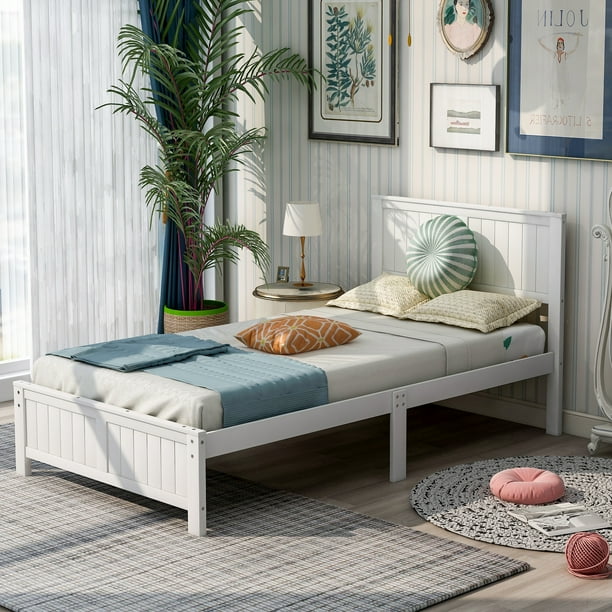 Euroco Twin Size Wooden Platform Bed with Headboard ...