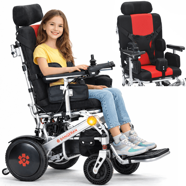 Bangeran Pegasus Fauteuil Roulant Électrique Ergonomique Élégant pour Handicapé et Cerebral Palsy, Supporte 265 lb, Appuie-Têtes et Accoudoirs Réglables, 47 lb - Rouge Argenté