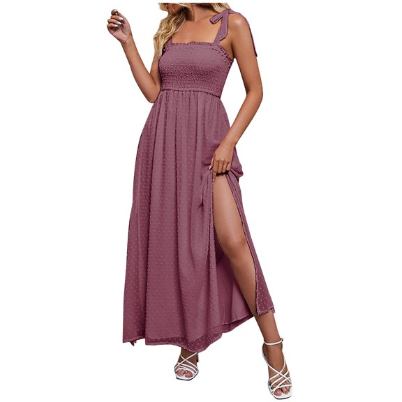 Summer Savings Clearance! Edvintorg Maxi Dress For Women Summer Casual Solid Camis Sleeveless Bandage Vest Long Dress Beach Outfits For Women